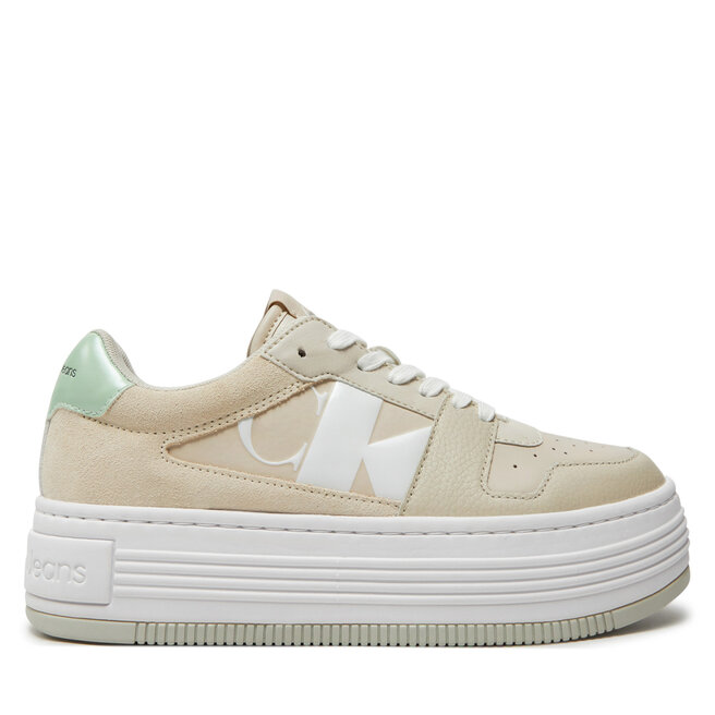 Sneakersy Calvin Klein Jeans Bold Platf Low Lace Mix Nbs Mtr - Écru