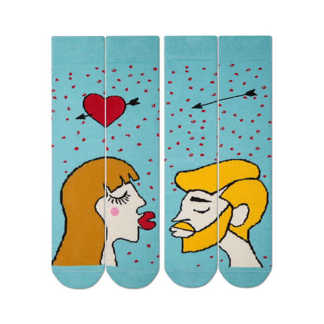 Zooksy Набір з 2 пар високих шкарпеток unisex Zooksy Miłośniki Box Miłośnica Ciemny Blond + Miłośnik Blond Голубий