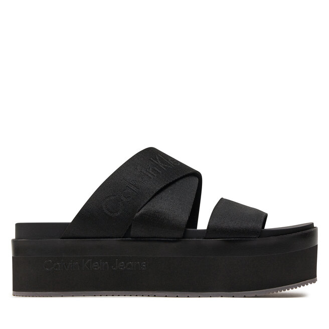 Klapki Calvin Klein Jeans Flatform Sandal Webbing In Mr - Czarny