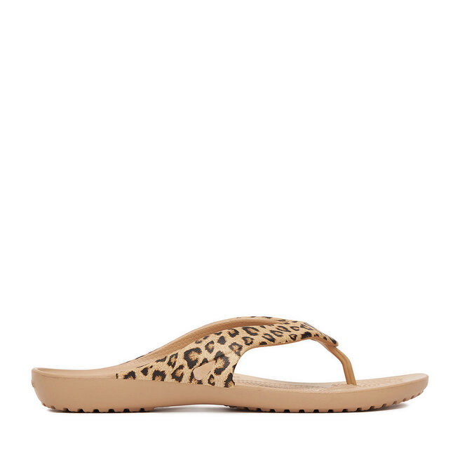 Japonki Crocs KADEE II LEOPARD FLIP W - Beżowy