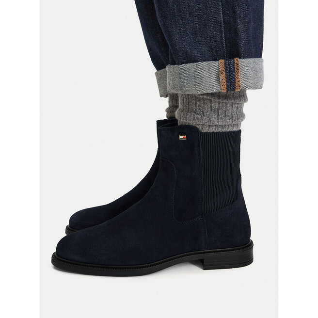 Sztyblety Tommy Hilfiger Enamel Flag Suede Ankle Chelsea FW0FW09575 Granatowy