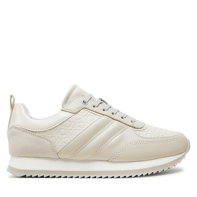 Sneakersy Calvin Klein Runner Lace Up Saff Mono - Beżowy