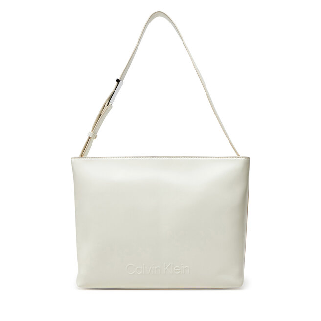 Torebka Calvin Klein Embossed Logo Medium Shopper - Écru