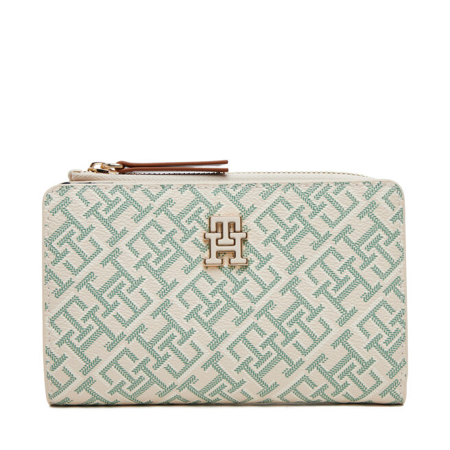 Duży Portfel Damski Tommy Hilfiger Th Monoplay Leather Med 7 Wallet - Écru