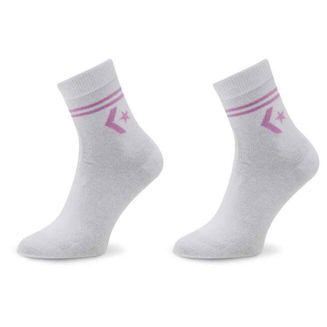 Σετ 2 ζευγάρια ψηλές κάλτσες γυναικείες Converse E1027W Λευκό