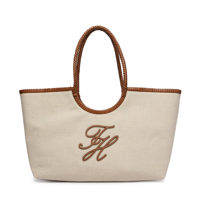 Torebka Tommy Hilfiger Th Elev Summ Maxi Tote Canvas AW0AW18629 Beżowy -