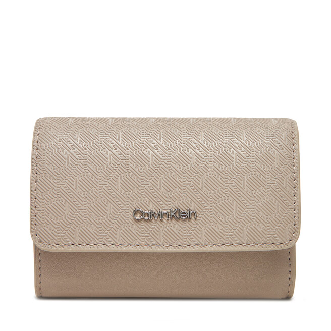 Portfel damski Calvin Klein Ck Must Aop Small Trifold W Zip - Beżowy