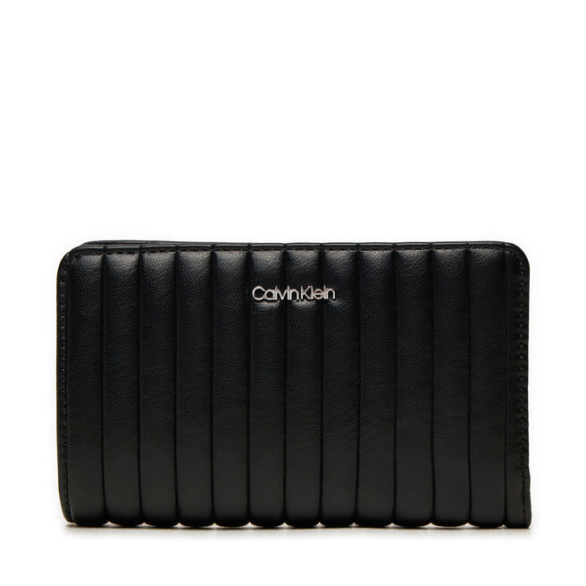 Duży Portfel Damski Calvin Klein Mini Line Quilt Medium Bifold - Czarny