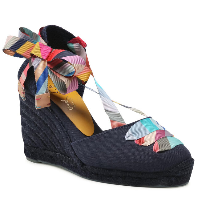 Espadrillas Castañer Chiara Con Zeppa 9cm - Tela Blu - Fatte In Italia - Stringate E Comode - Foto 12