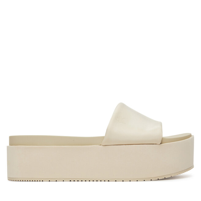 Klapki Calvin Klein Jeans Flatform Sandal Slide In Nylon - Écru