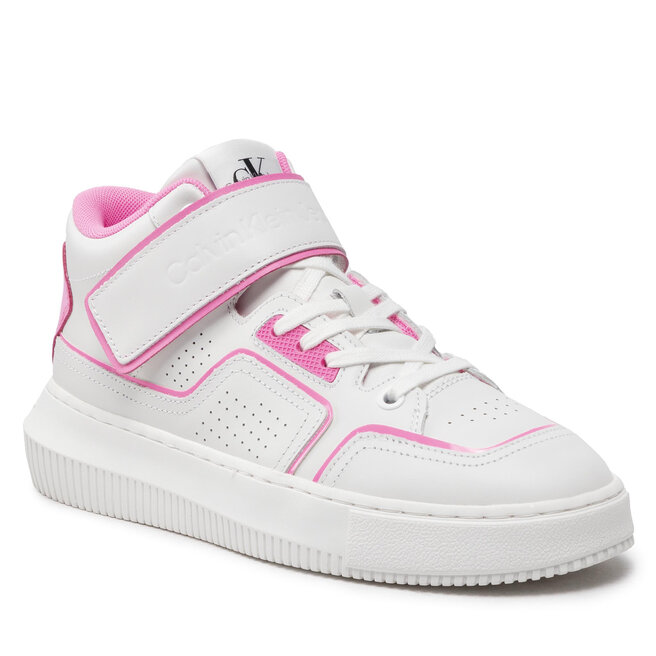 Sneakers Calvin Klein Jeans Chunky Cupsole Laceup Mid YW0YW00691 White/Neon Pink 0LA