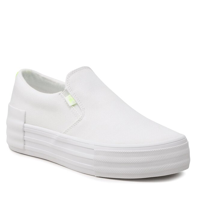 Teniși Calvin Klein Jeans Vulc Flatf Bold Slipon Fluo Cont YW0YW00905 White/Safety Yellow 0K8