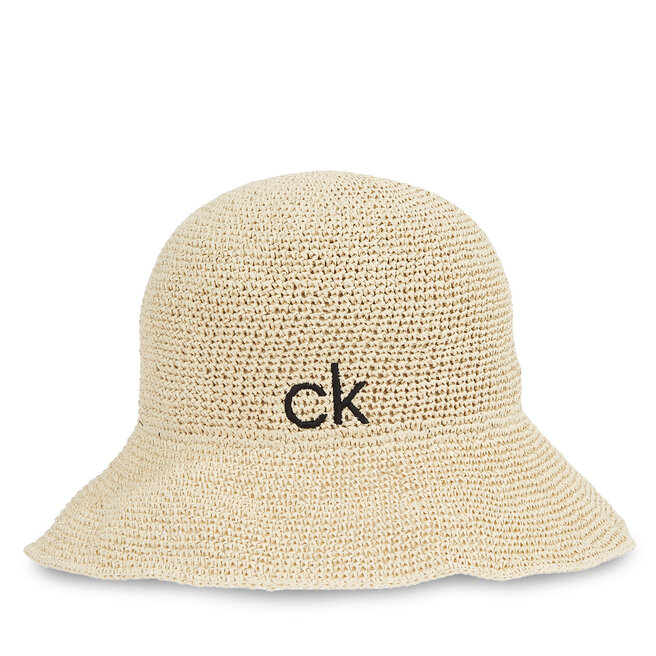 Kapelusz Calvin Klein Wide Brim Straw Bucket Hat - Beżowy