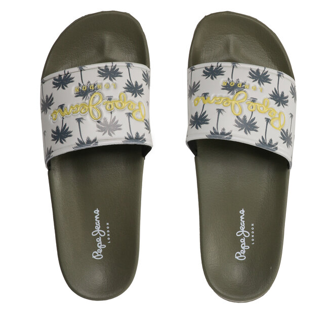 Pepe Jeans Șlapi Pepe Jeans Slider Print PMS70124 Khaki Green 765