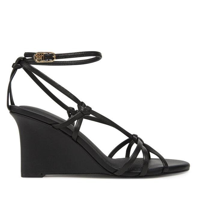 Sandały Tommy Hilfiger Leather Knots Wedge Sandal - Czarny