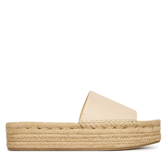 Espadryle Calvin Klein Flatf Espa Mule Lth Mg HW0HW03027 Beżowy - kobiece