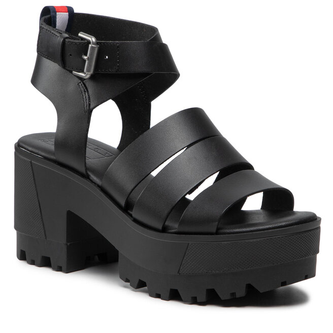 Sandale Tommy Jeans Heeled Leather Sandal EN0EN01803 Black BDS