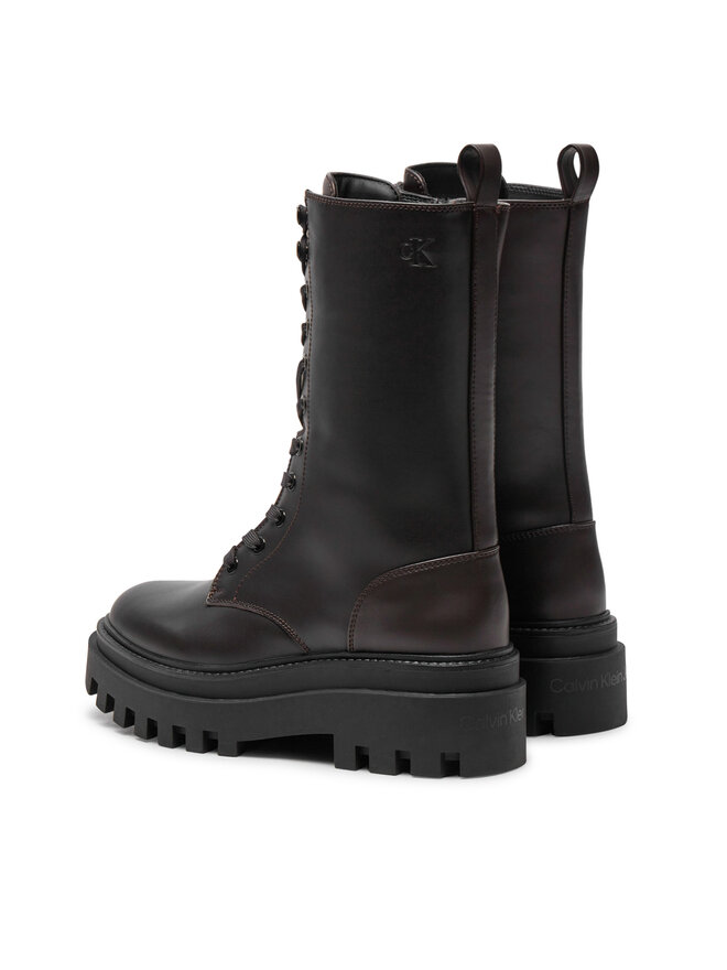 Calvin Klein Jeans Kotníková obuv s elastickým prvkem Calvin Klein Jeans Flatform Lace Up Boot Mg Lth YW0YW01544 Hnědá