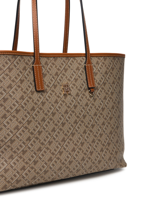 Tommy Hilfiger Handtasche Tommy Hilfiger Th Monoplay Leather Tote AW0AW17416 Hellbeige