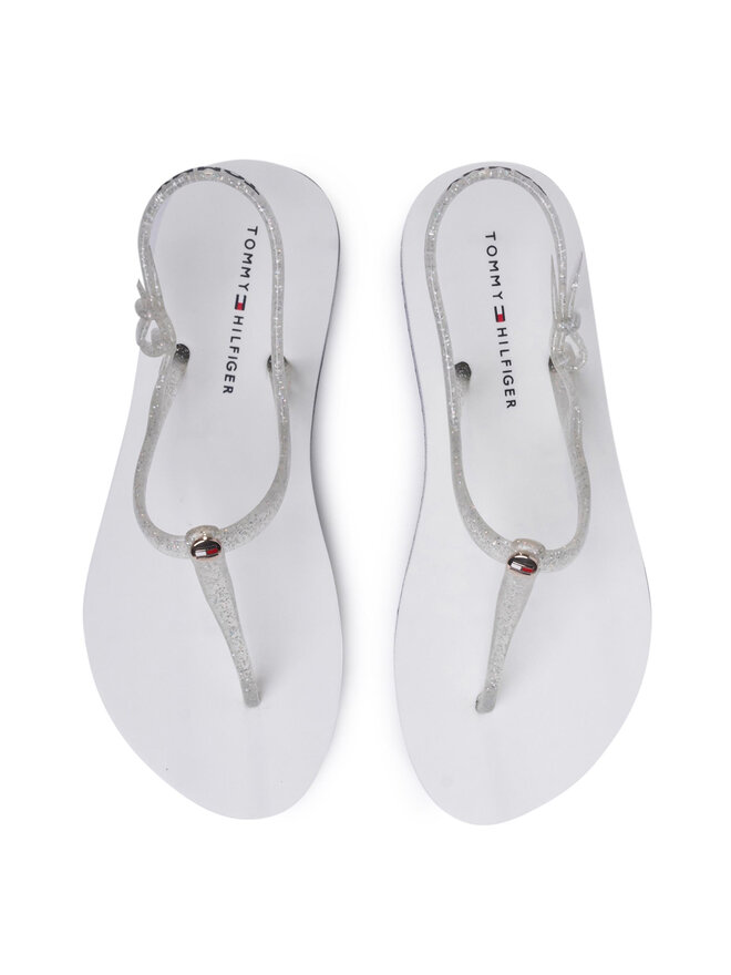 Tommy Hilfiger Sandalen Tommy Hilfiger Irredescent Flat Beach Sandal FW0FW04796 Weiß