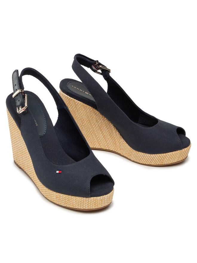 Tommy Hilfiger Sandalias Tommy Hilfiger Iconic Elena Sling Back Wedge FW0FW04789 Azul marino