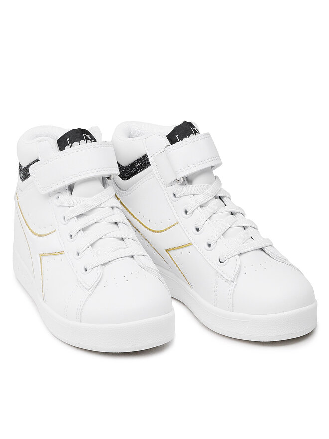 Diadora Game P High Girl PS - Sneaker Bambina Alta In Pelle Sintetica, Chiusura A Strappo
