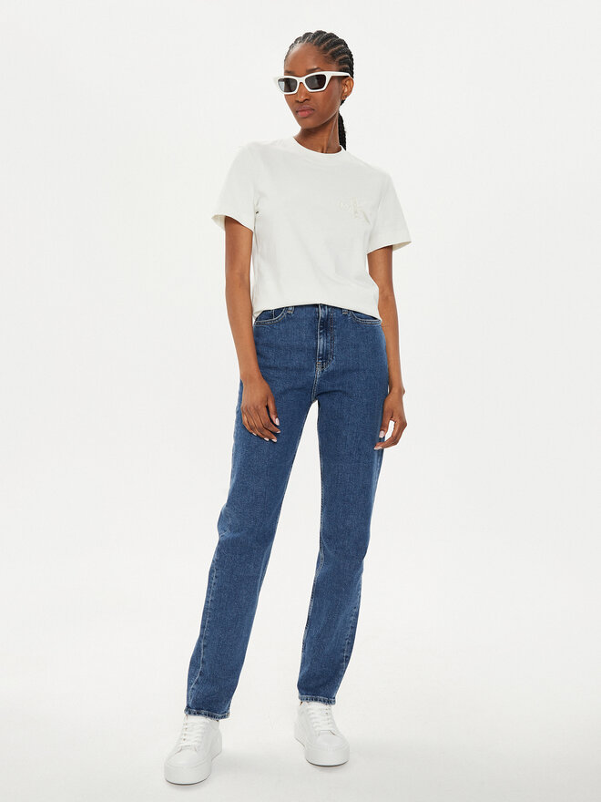 Calvin Klein Jeans Calvin Klein Jeans Camiseta Satin Applique J20J223925 Écru Regular Fit