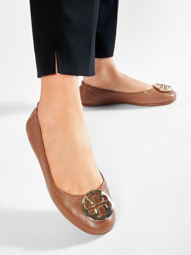 Ballerinas Tory Burch Minnie Travel Ballet With Metal Logo 50393 Braun eschuhe