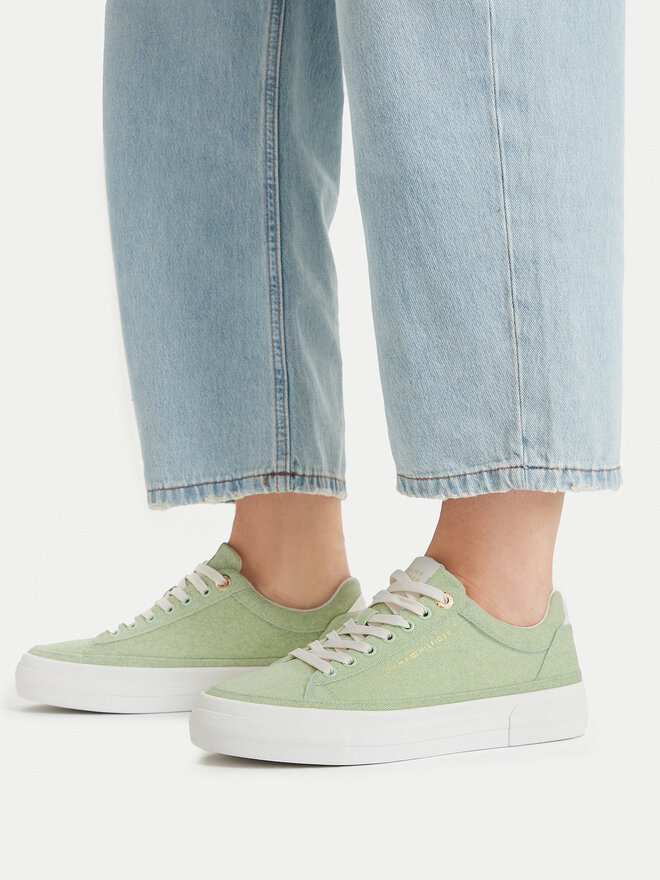Tommy Hilfiger Sneakers Tommy Hilfiger Washed Canvas Platform Trainers FW0FW09172 Grün