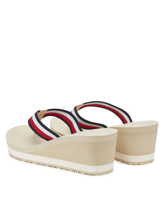Tommy Hilfiger Japonki Tommy Hilfiger Th Corporate Wedge Beach Sandal FW0FW08520 Beżowy