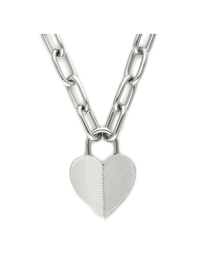 Fossil Halskette Fossil Harlow Linear Texture Heart JF04657040 Silberfarben