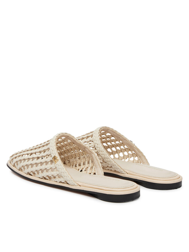 Tommy Hilfiger Pantoletten Tommy Hilfiger Hilfiger Leather Mix Flat Mule FW0FW09280 Creme