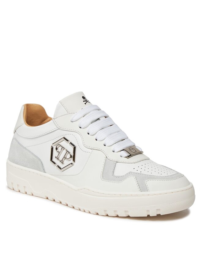 PHILIPP PLEIN Sneakersy PHILIPP PLEIN Mix Leather Lo Top Sneakers SADS USC0545 PLE010N 01 Biały
