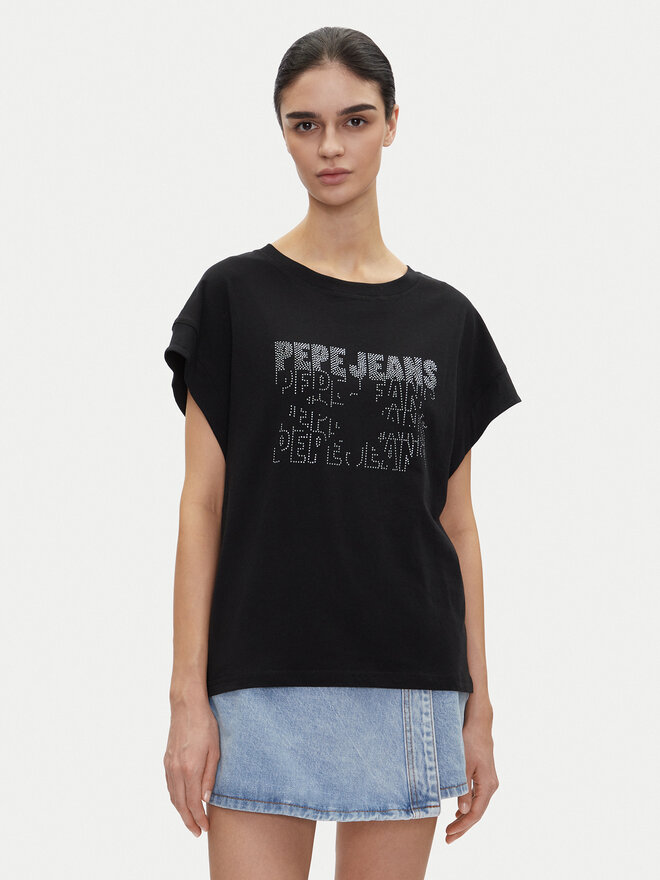 Pepe Jeans Pepe Jeans Marškinėliai Lira PL505996 Juoda Regular Fit