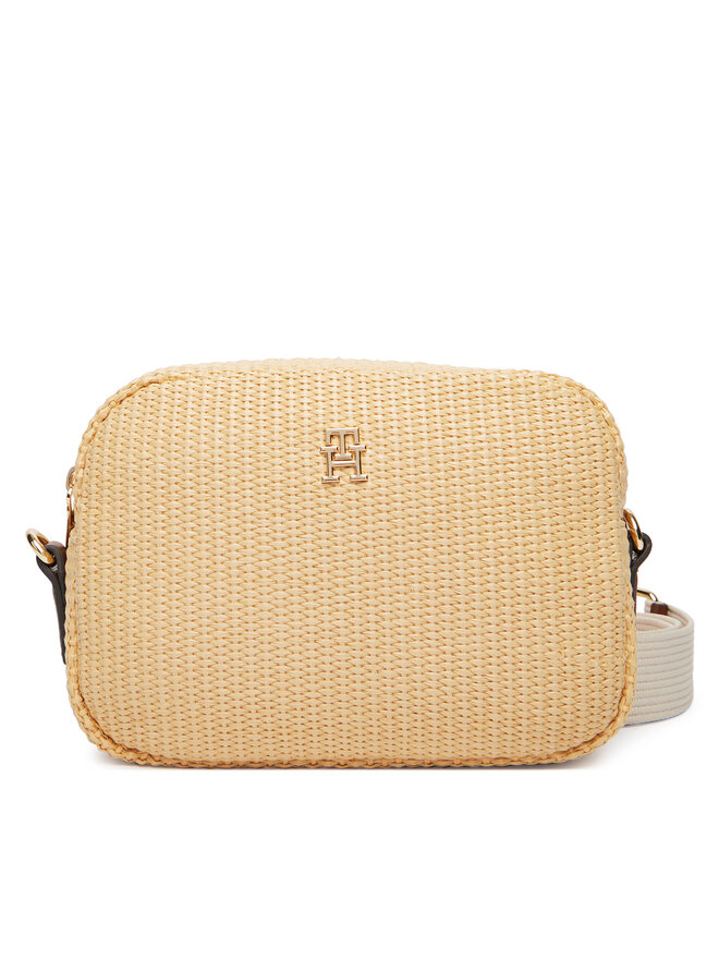 Tommy Hilfiger Handtasche Tommy Hilfiger Popette Camera Bag Raffia AW0AW18525 Beige