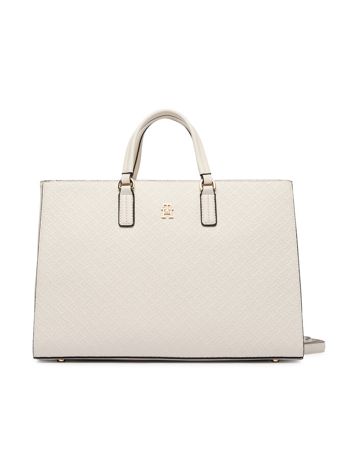 Tommy Hilfiger Handtasche Tommy Hilfiger Th Daily Satchel Mono AW0AW18418 Écru