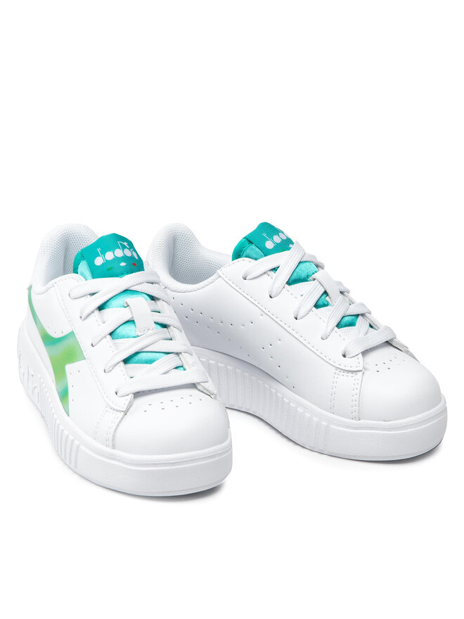 Diadora Game Step Kaleido PS – Unisex-Kinderturnschuh In Weiß, Kunstleder Mit Satin-Details