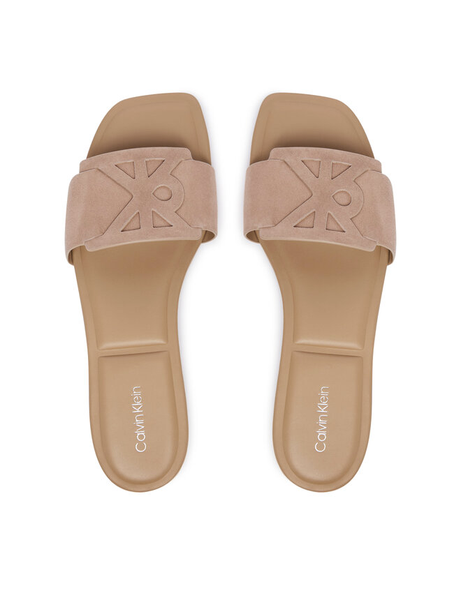 Calvin Klein Pantoletten Calvin Klein Square Flat Sndl Embl Suede HW0HW03055 Beige