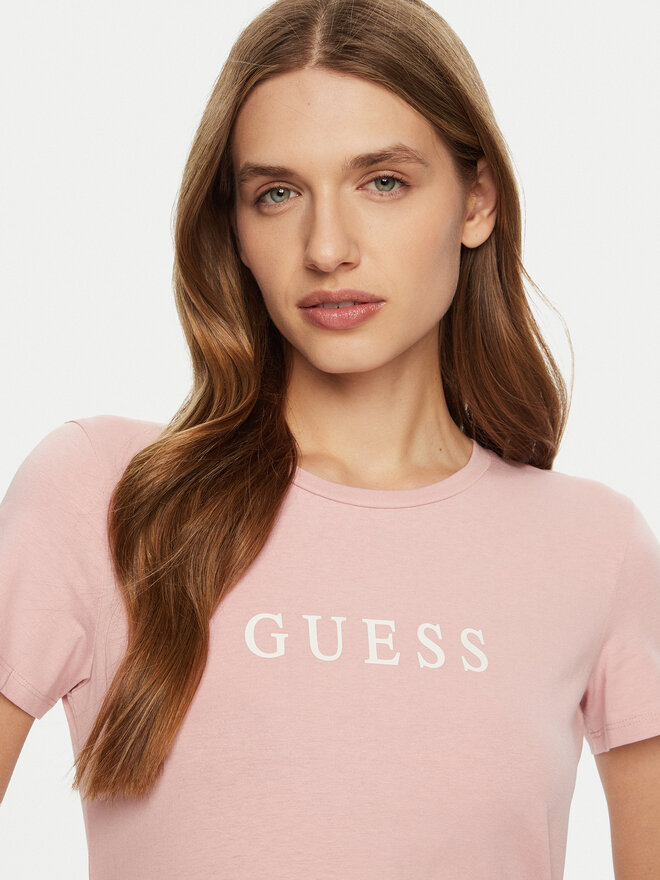 Guess Guess Marškinėliai O5RI01 KBBU1 Rožinė Slim Fit