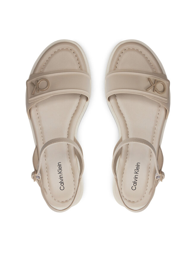Calvin Klein Sandály Calvin Klein Flat Sandal Relock Lth HW0HW01942 Écru