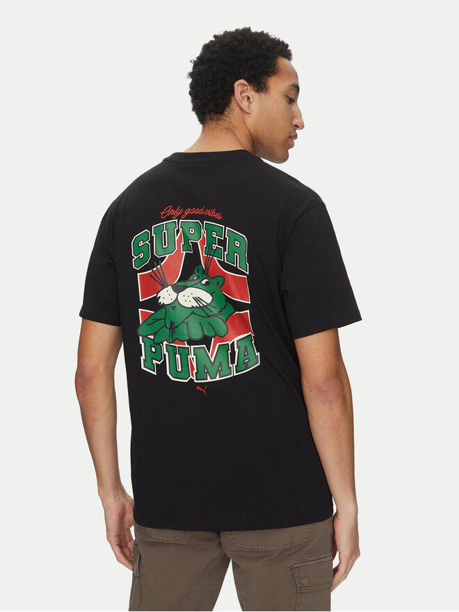 Puma Puma Marškinėliai Graphics Super 629639 Juoda Relaxed Fit