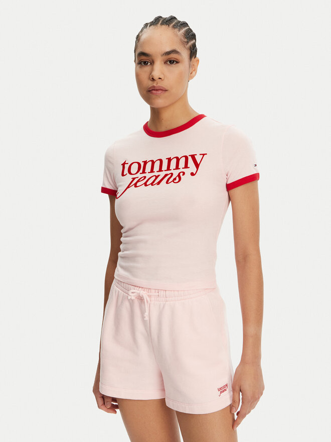 Tommy Jeans Tommy Jeans Marškinėliai Script Ringer DW0DW20631 Rožinė Slim Fit