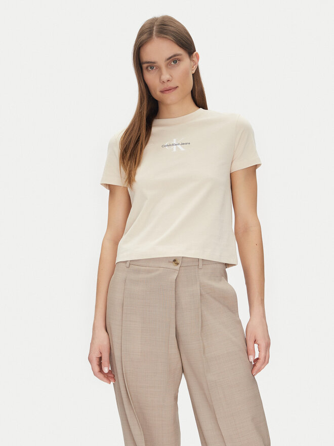 Calvin Klein Jeans Calvin Klein Jeans T-Shirt Monologo Baby Tee J20J223113 Beige Slim Fit