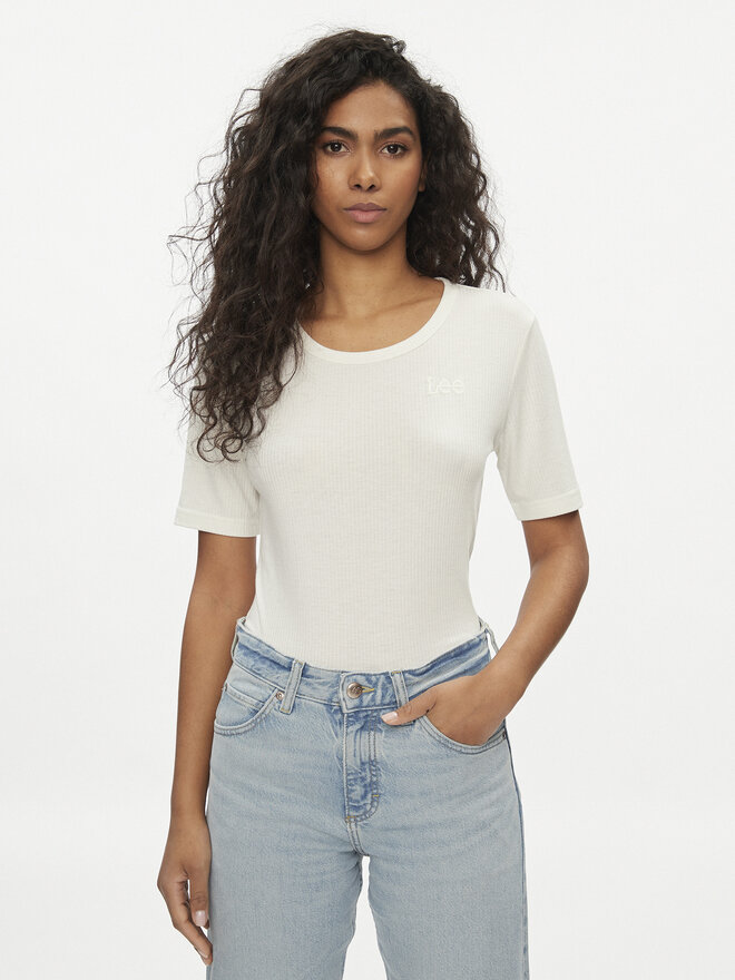 Lee Lee Marškinėliai Elbow 112350601 Écru Slim Fit