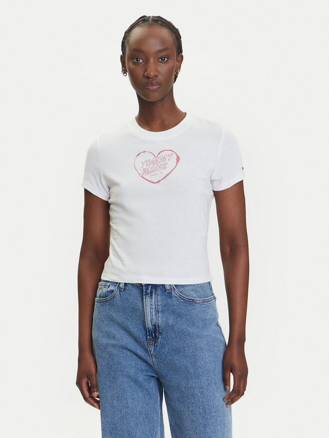 Tommy Jeans Tommy Jeans Majica Heart DW0DW21390 Bela Slim Fit