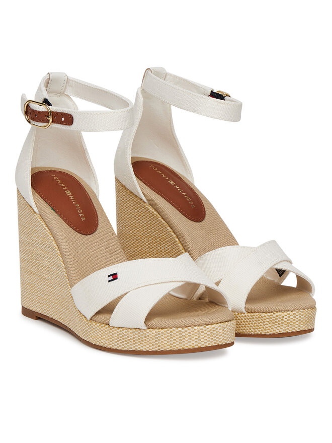 Tommy Hilfiger Sandały Tommy Hilfiger Flag High Wedge Espad Crisscross FW0FW08661 Écru