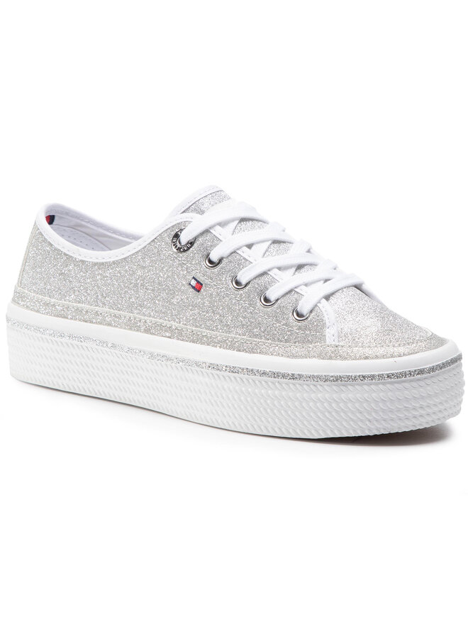 Tommy Hilfiger Sneakers Tommy Hilfiger Dressy Glitter Flatform Sneaker FW0FW050010IM Silberfarben