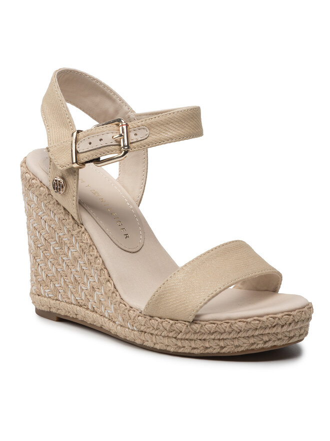 Tommy Hilfiger Espadrilky Tommy Hilfiger Shiny Touches High Wedge Sandal FW0FW06180 Béžová