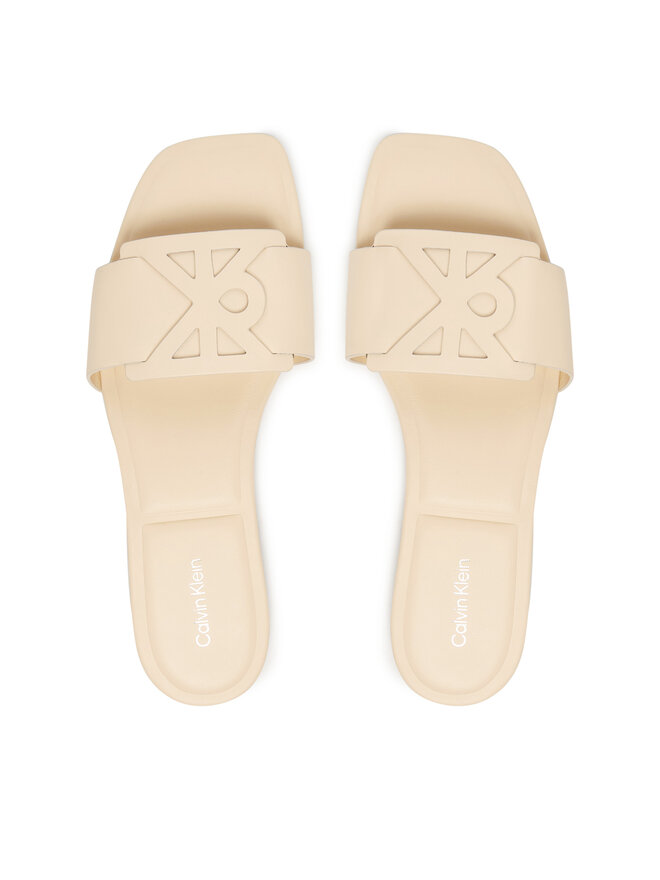 Calvin Klein Pantoletten Calvin Klein Square Flat Sandal Emblem HW0HW03128 Écru