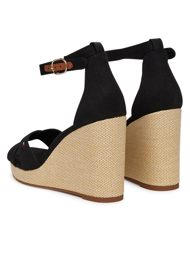 Tommy Hilfiger Sandały Tommy Hilfiger Flag High Wedge Espad Crisscross FW0FW08661 Czarny